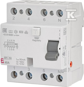 Eti-Polam Wyłącznik różnicowoprądowy 4P 40A 0,03A EFI-P4 A 40/0.03 002061512 002061512