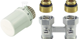 Zestaw do grzejników dolnozasilanych: głowica Thera-6 T3019, zawór  podwójny, prosty, podwójny, z odcięciem, 1/2