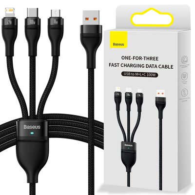 Kabel przewód USB 3w1 - USB-C, micro USB, Lightning 120cm Baseus CASS030001