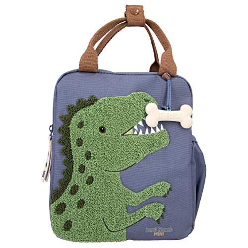 Depesche 11926 Dino World Dino Mini - Plecak w kolorze niebieskim dla dzieci, z motywem dino wykonany z frotte i zawieszką z kości, torba z regulowanymi paskami i uchwytami