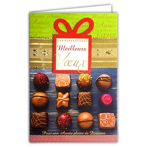 Kartka z życzeniami Szczęśliwego Nowego Roku pełna słodkiej złotej wstążki z kopertą kolażową prezent papierowy tłoczony czekoladki Boże Narodzenie wspaniałe życzenia wigilijne 61-4087-B BA