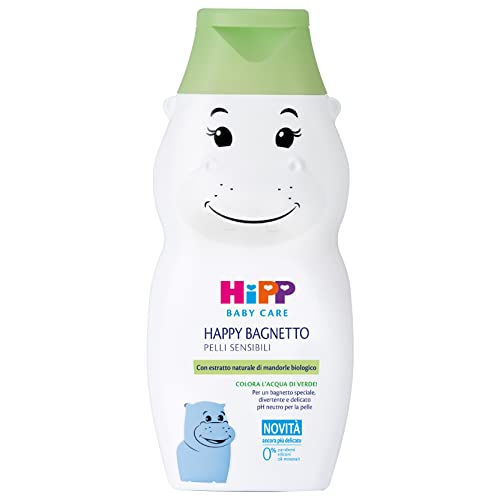 HiPP Baby Care - Happy Shaped Wanna w kształcie hipopotama, żel pod prysznic dla dzieci, do skóry wrażliwej, neutralne pH, z naturalnym ekstraktem z migdałów, 1 butelka 300 ml