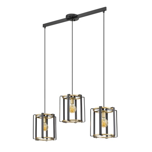 Primero lampa wisząca 3-punktowa czarna/złota PND-44003-3-BK-GD