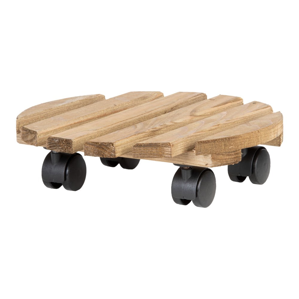 Brązowa drewniana podstawka pod doniczkę na kółkach Esschert Design Nature, ø 29 cm
