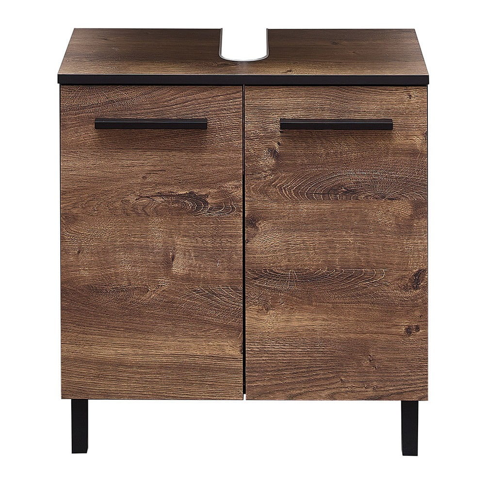 Brązowa szafka wisząca pod umywalkę w dekorze dębu bez baterii 60x53 cm Set 374 – Pelipal