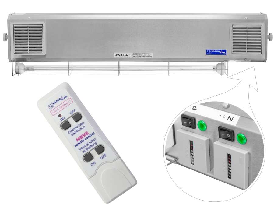 NBVE-110/55SL RC 2-funkcyjna lampa bakteriobójcza przepływowa sufitowa z pilotem i licznikami