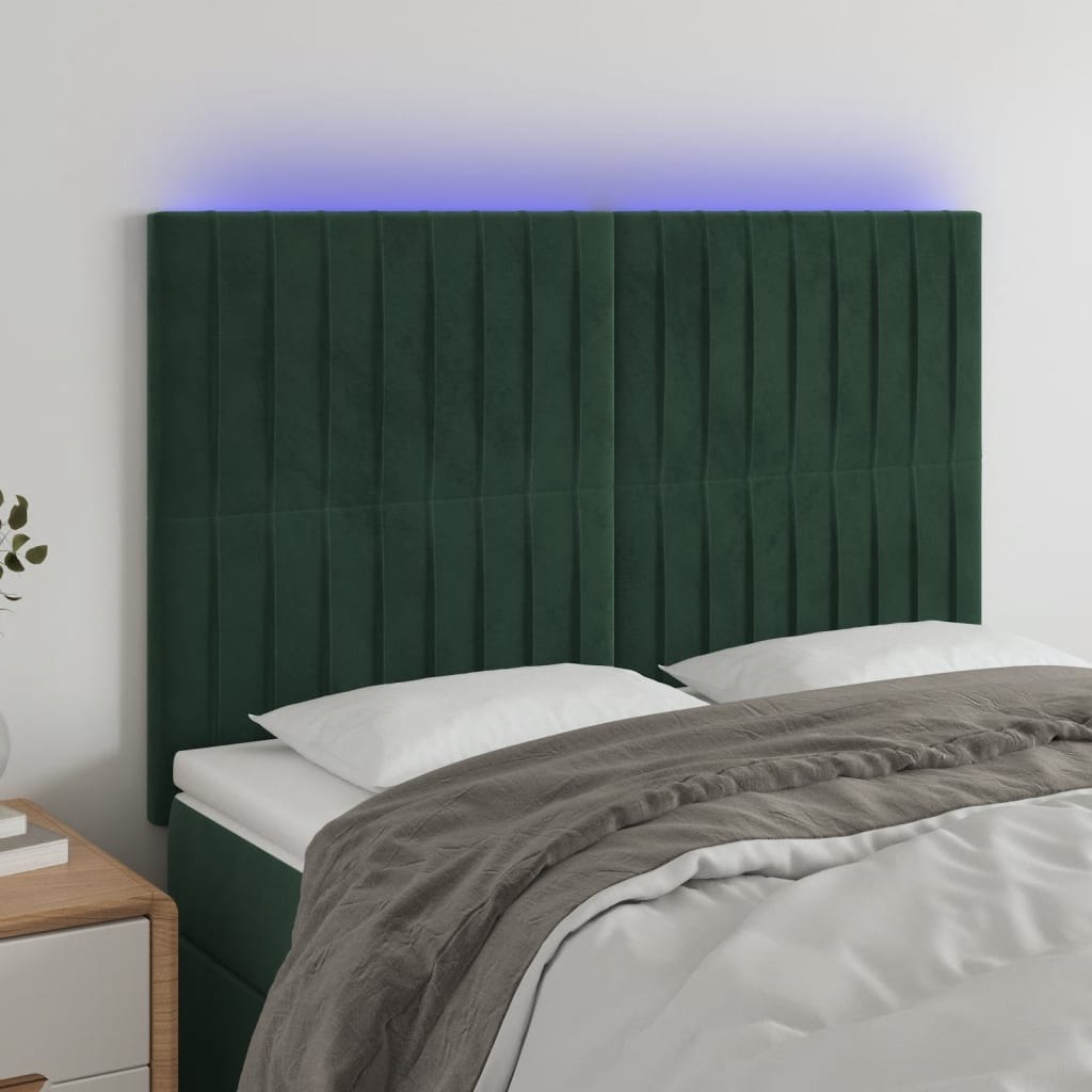 Lumarko Zagłówek do łóżka z LED, ciemnozielony, 144x5x118/128 cm