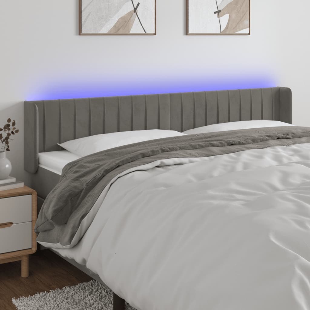 Lumarko Zagłówek do łóżka z LED, jasnoszary, 203x16x78/88 cm, aksamit