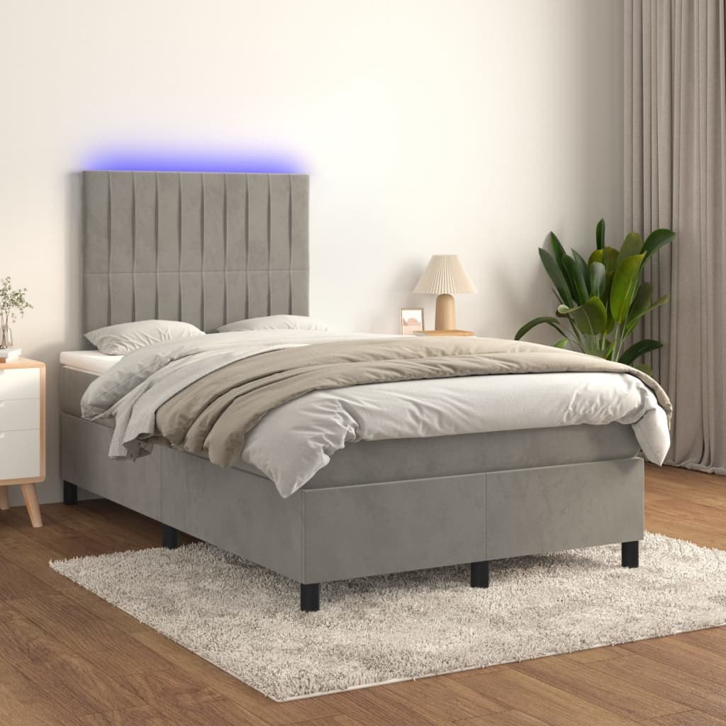 Lumarko Łóżko kontynentalne z materacem i LED, szare 120x200cm, aksamit