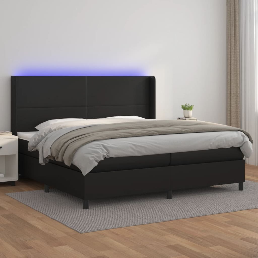 Lumarko Łóżko kontynentalne z materacem i LED czarna ekoskóra 200x200cm