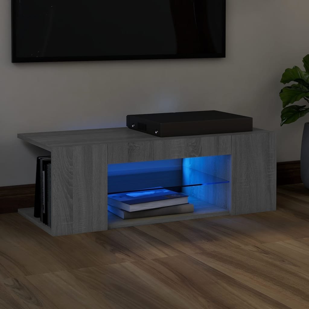 Zdjęcia - Szafka / uchwyt DAB Pumps Szafka pod TV z oświetleniem LED, szary dąb sonoma, 90x39x30 cm Lumarko! 