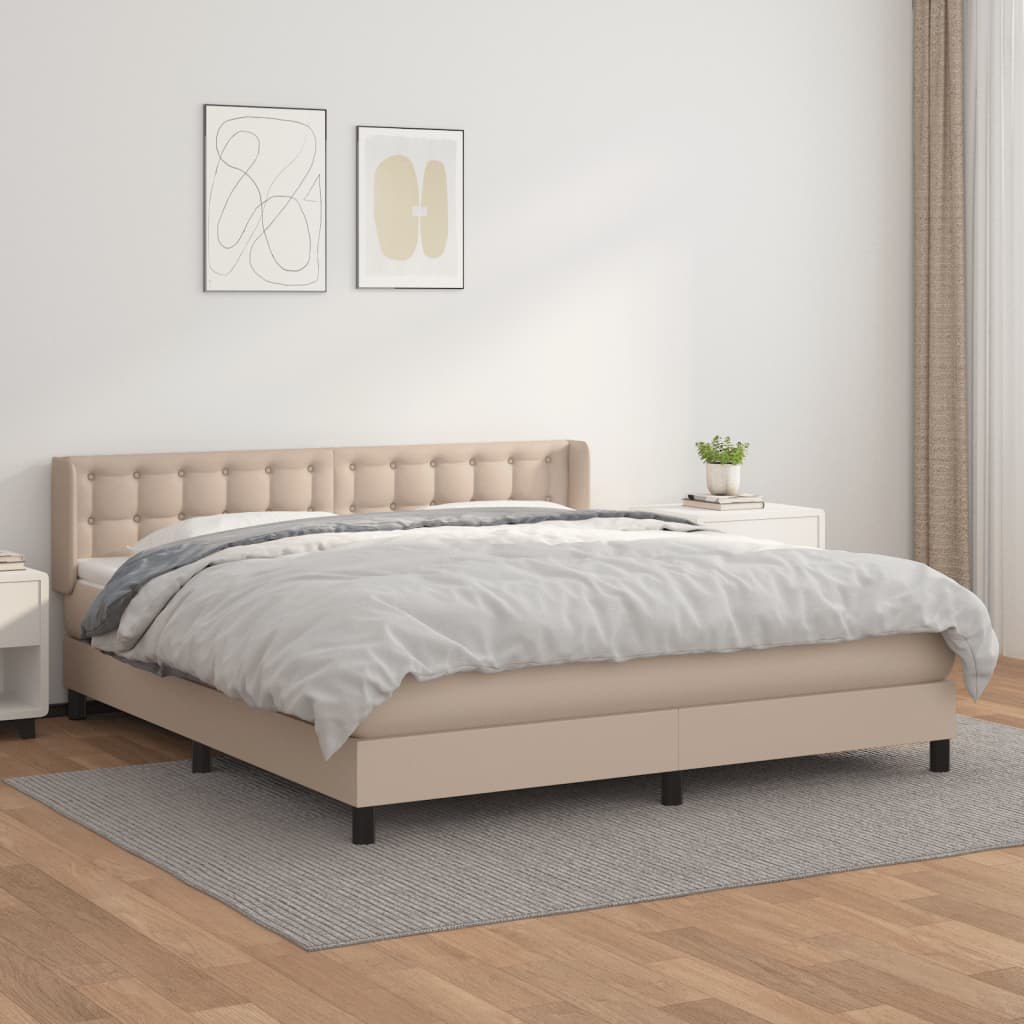 Lumarko Łóżko kontynentalne z materacem, cappuccino ekoskóra 180x200 cm