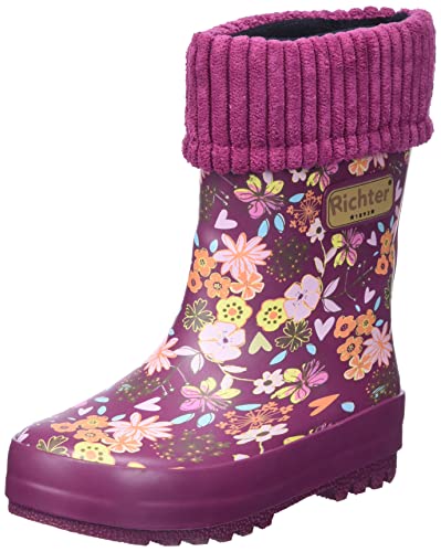 Richter Kinderschuhe Gumowe kalosze dla chłopców i dziewczynek, Plum (Print Flowers), 22 EU
