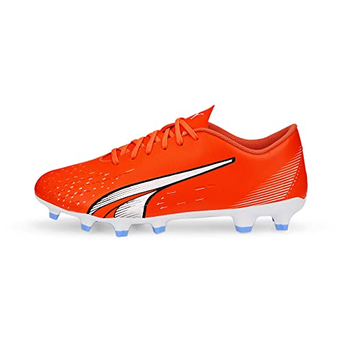 PUMA Męskie buty piłkarskie Ultra Play Fg/Ag, Ultra pomarańczowy Puma biały niebieski błyszczący, 40 EU