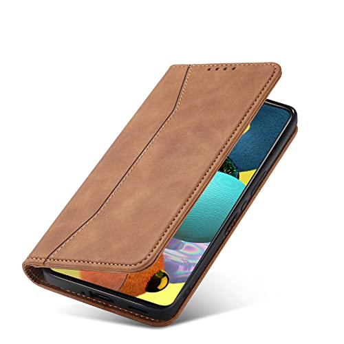 Etui na telefon kompatybilne z Samsung A51, skórzane etui z portfelem ze skóry PU, magnetyczne zamknięcie, etui z klapką, skórzane etui do Samsung S20/PLUS/FE A51 5G (khaki)