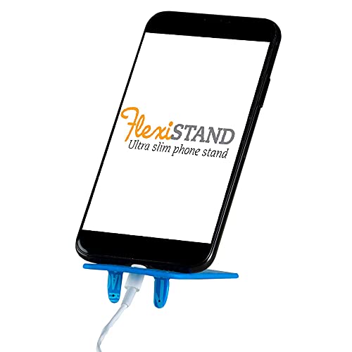 Flexistand Kompaktowy i regulowany stojak na telefon iPhone i Android, niebieskie słowa