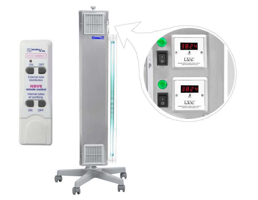 NBVE-110/55PLW RC 2-funkcyjna lampa bakteriobójcza przepływowa mobilna z pilotem i licznikami LED
