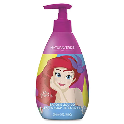 Naturaverde | Kids - Disney Princess - Mydło w płynie dla dzieci, Ariel, Mydło dla dzieci z ekstraktem z chabru, mydło do rąk BIO, 300ml