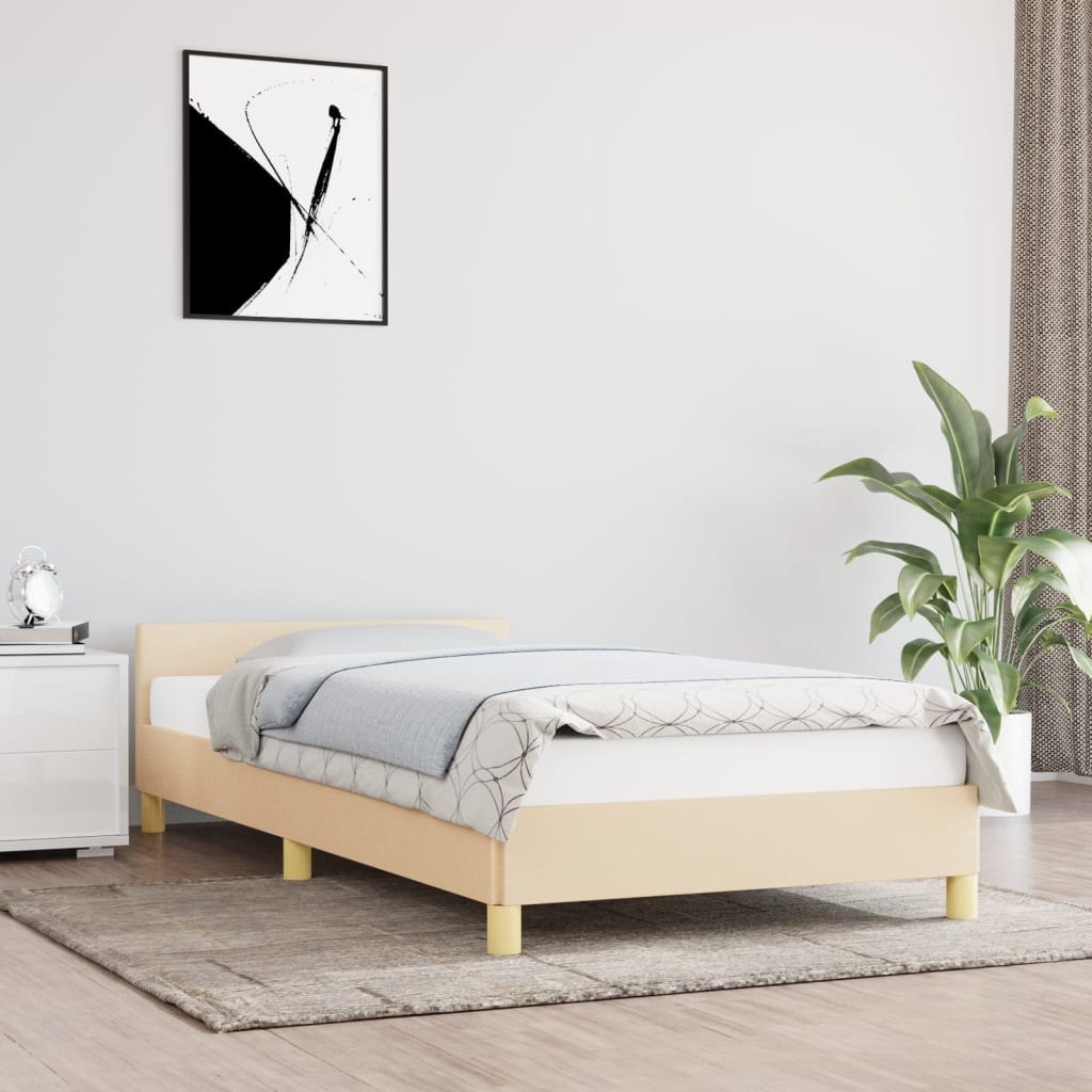 Lumarko Rama łóżka z zagłówkiem, kremowa, 100x200 cm, obita tkaniną
