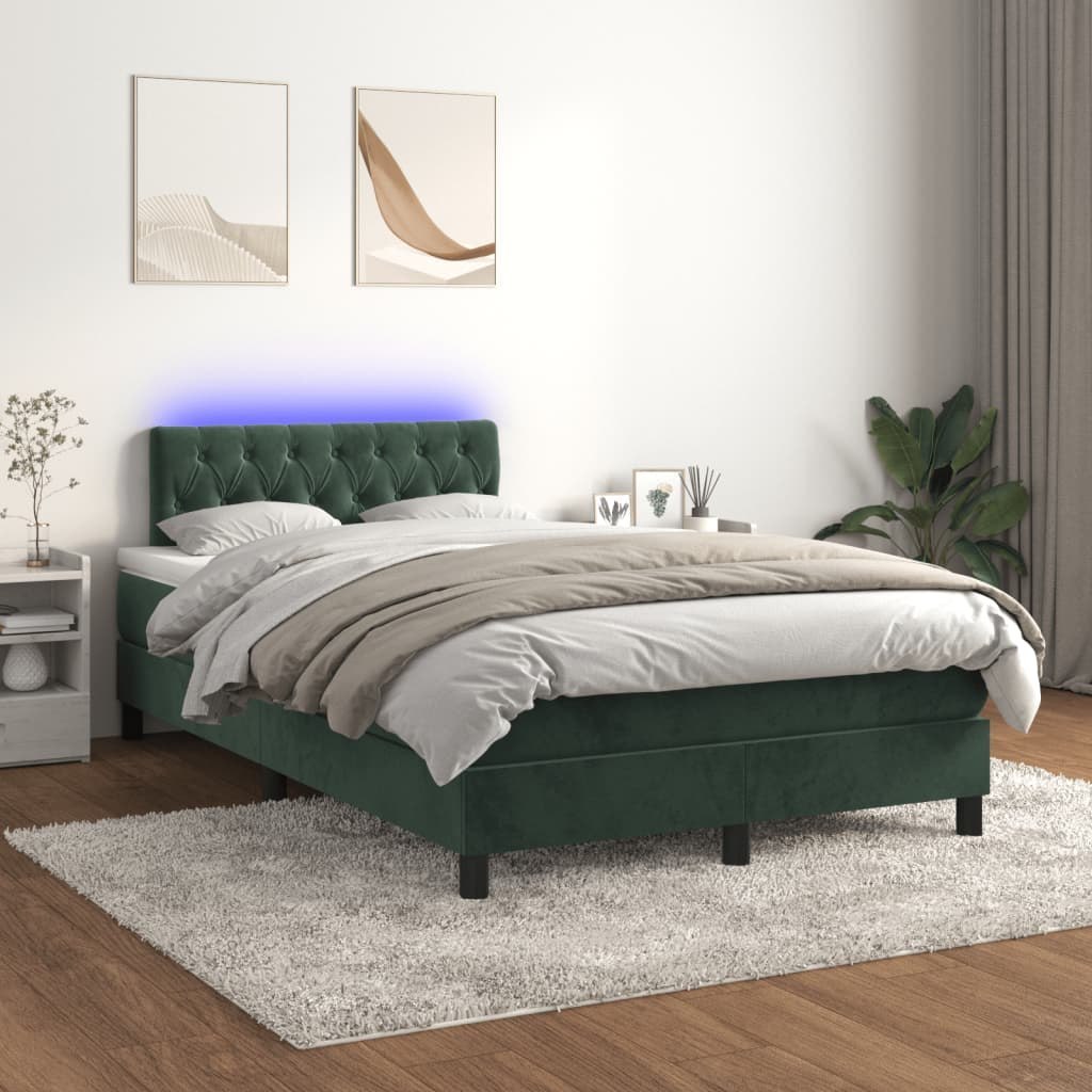 Łóżko kontynentalne z materacem i LED zielony aksamit 120x200cm Lumarko