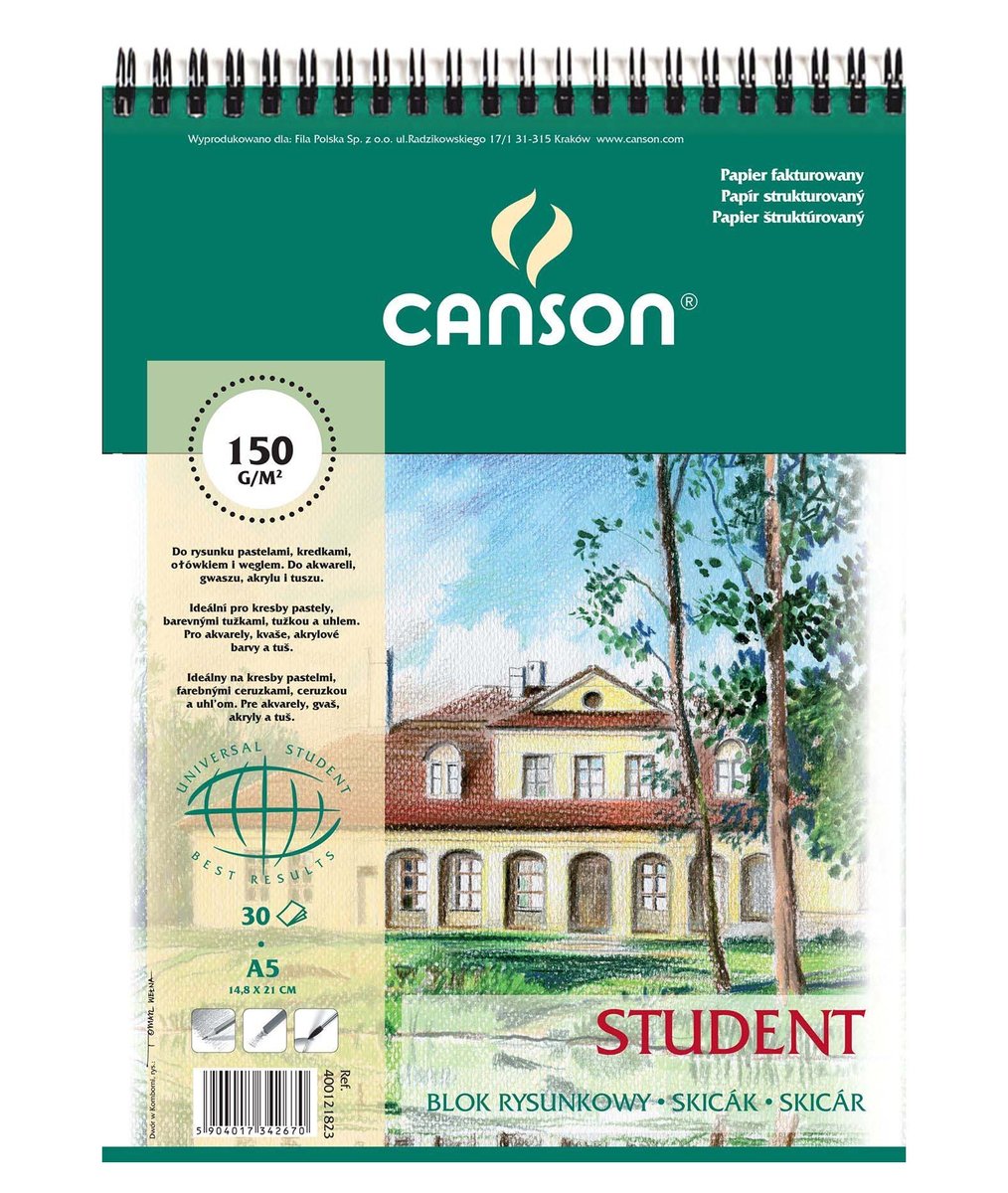 Canson . Blok rysunkowy Student A5 160g 30ark fakturowany (na spirali) (zielony) (100554895)