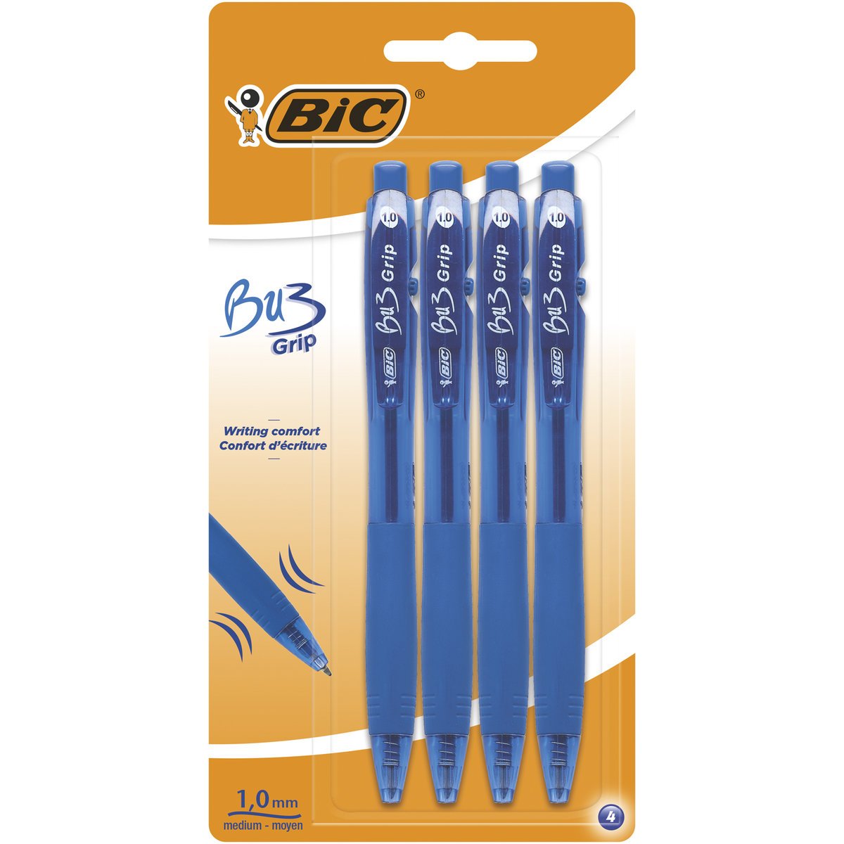 BIC Długopis BU3 Grip Niebieski blister 4 sztuki