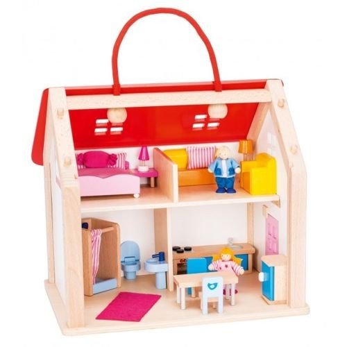 Goki Goki - Przenośny domek dla lalek z czerwonym dachem 51780