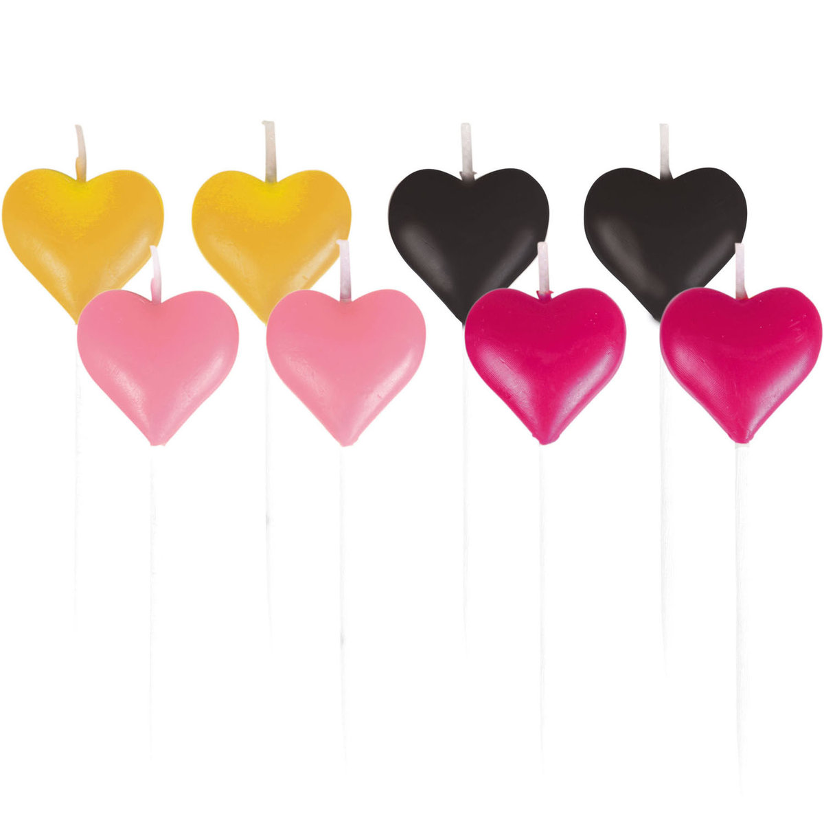 NoName figurka świece serce 7 cm żółty/czarny/różowy 8 sztuk twm_506630