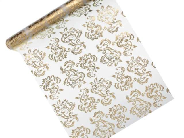 Party Deco Organza biała z nadrukiem dwustronnym - 36 cm x 9 m. ORD1-008