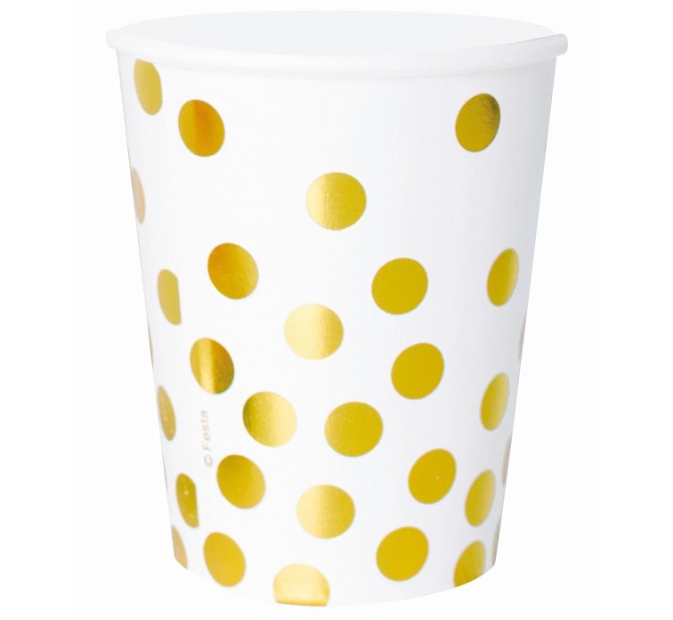 GO Kubeczki papierowe białe w złote grochy - 270 ml - 6 szt. PF-KPZGB