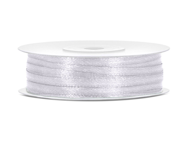 PartyDeco Tasiemka satynowa, biała, 3 mm / 50 m TS3-008