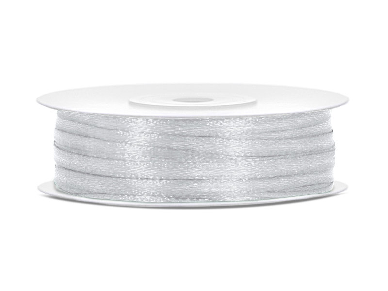 PartyDeco Tasiemka satynowa, srebrna, 3 mm / 50 m TS3-018