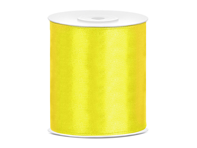 PartyDeco Tasiemka satynowa, żółta, 100 mm / 25 m TS100-084