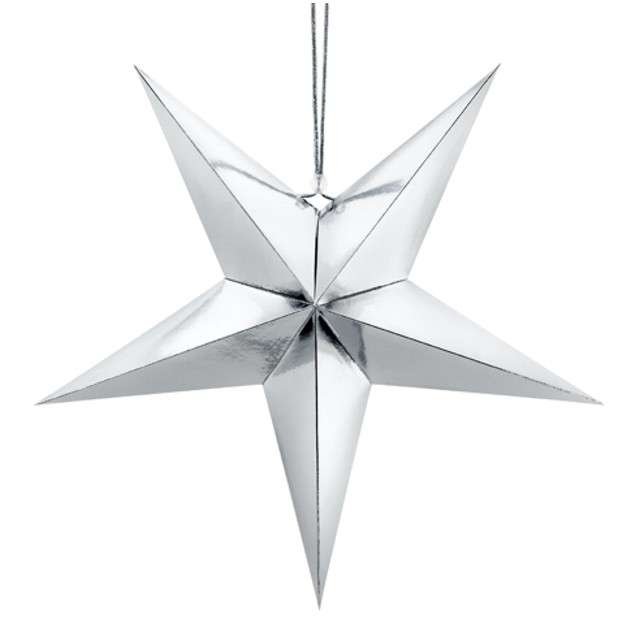PartyDeco Dekoracja Gwiazda 3D PARTY DECO, srebrna, 45 cm