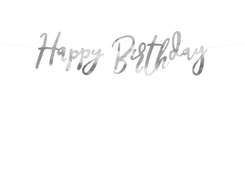 PartyDeco Baner Happy Birthday, srebrny, 16,5x62cm GRL75-018M