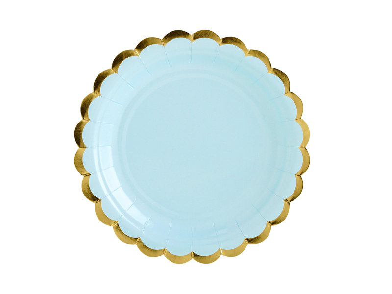 Party Deco Talerzyki jasnoniebieskie ze złotymi brzegami - 18 cm - 6 szt. TPP16-001J