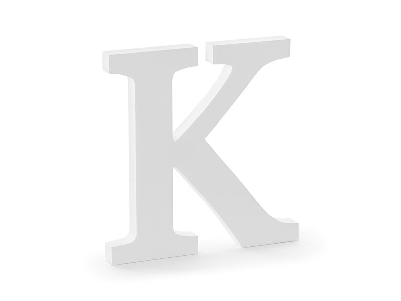 Partydeco Drewniana litera K, biały, 19,5x20cm