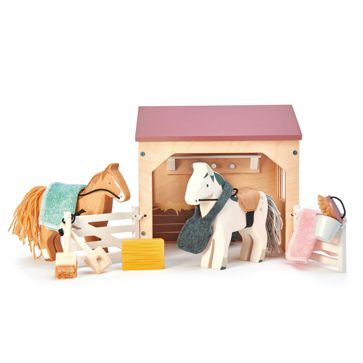 Drewniane figurki do zabawy - stajnia z końmi, Tender Leaf Toys