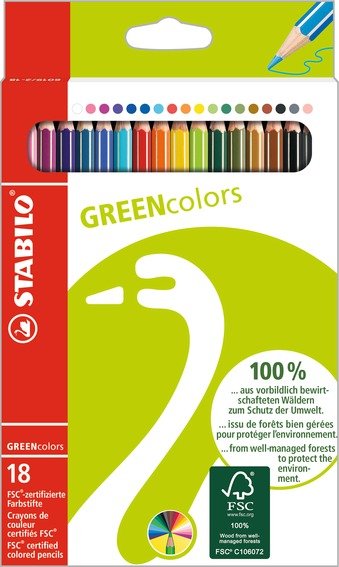 Kredki ołówkowe Greencolors, 18 kolorów