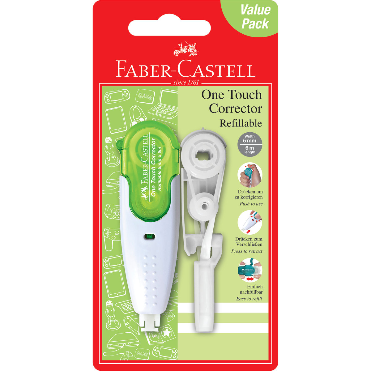 Korektor w taśmie one touch+wkład zapasowy, Faber-Castell