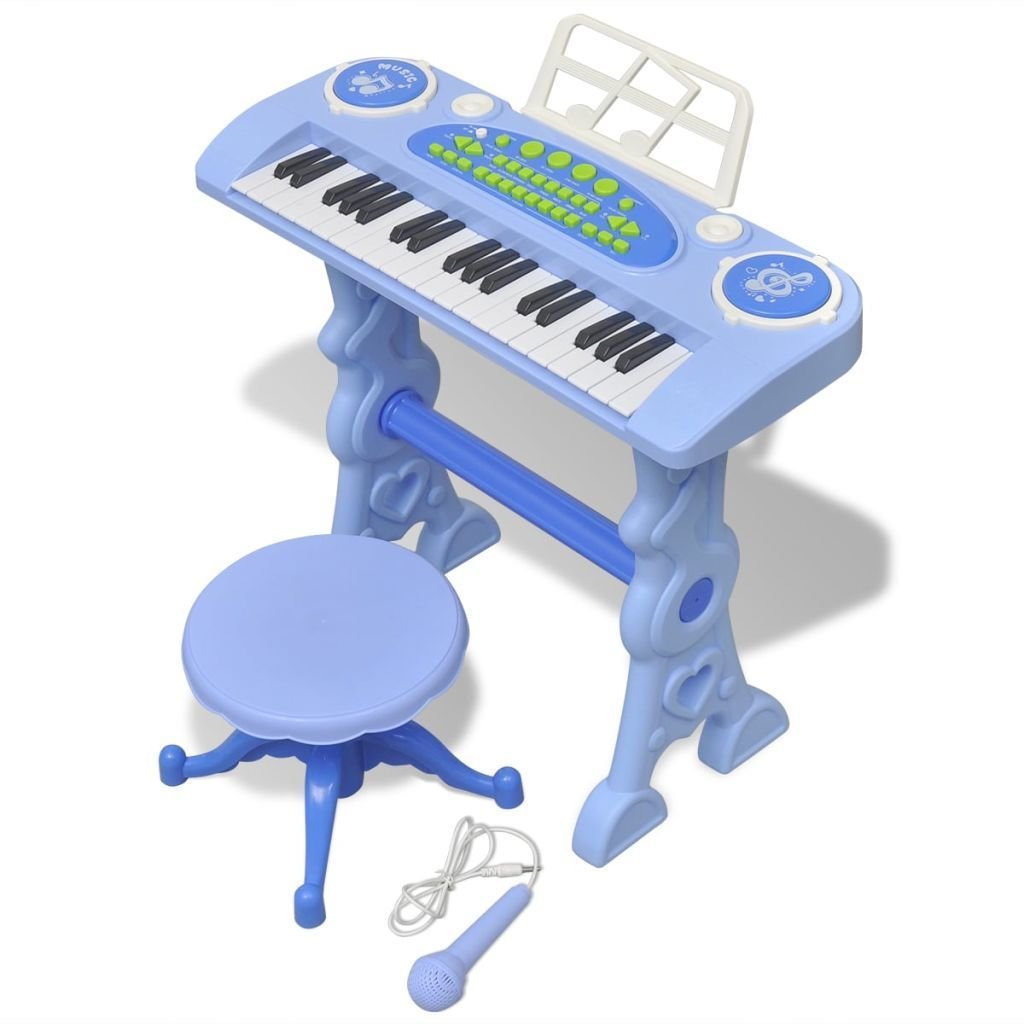 vidaXL 80119 Kids' Playroom Toy Keyboard with Stool/Microphone 37-key Blue - Untranslated