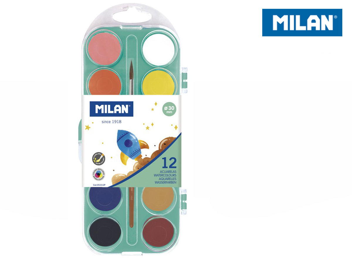 Farby Akwarelowe Milan 12 Matowych Kolorów + Pędzel