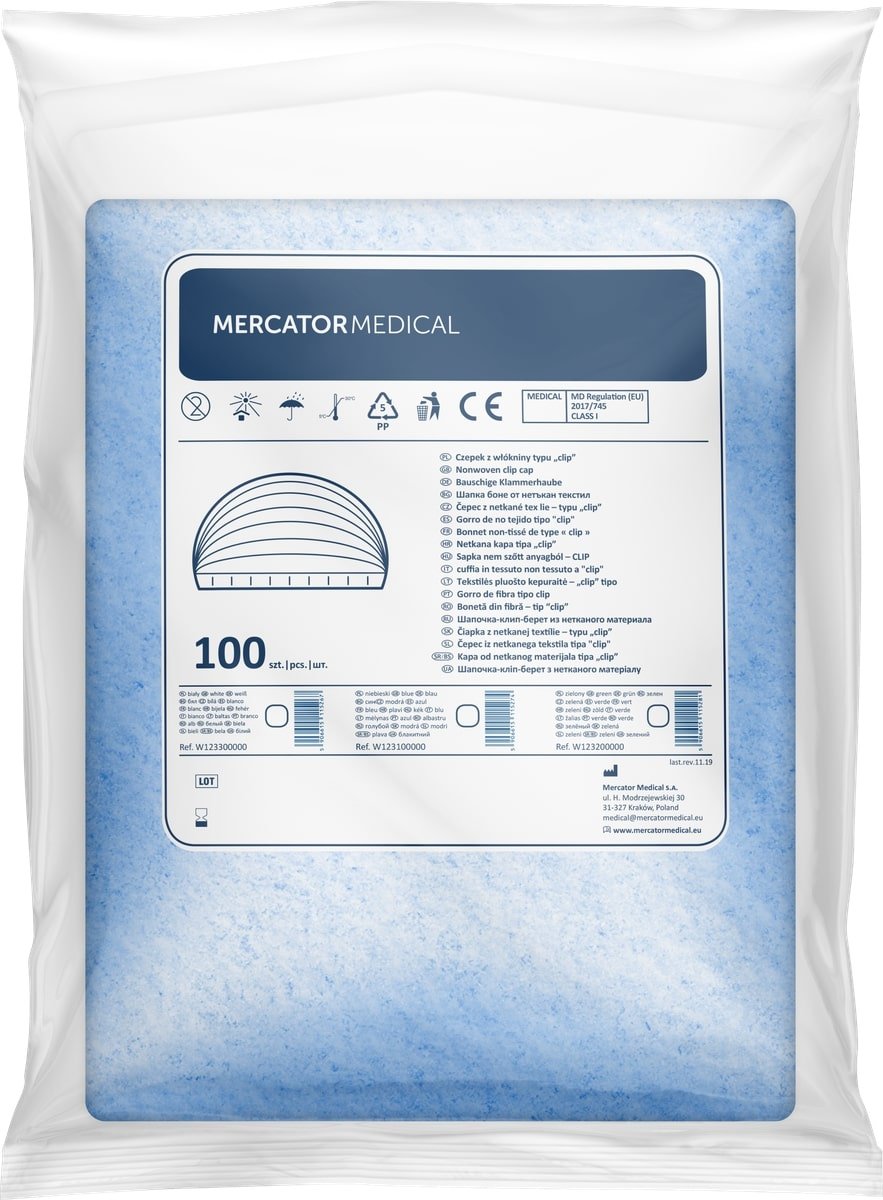 Czepki jednorazowe typu CLIP 100szt. niebieski - włóknina - czepek medyczny /kor/