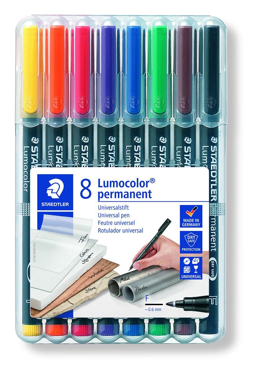 Staedtler, Foliopis wodoodporny Lumocolor, F, 8 kolorów, w etui