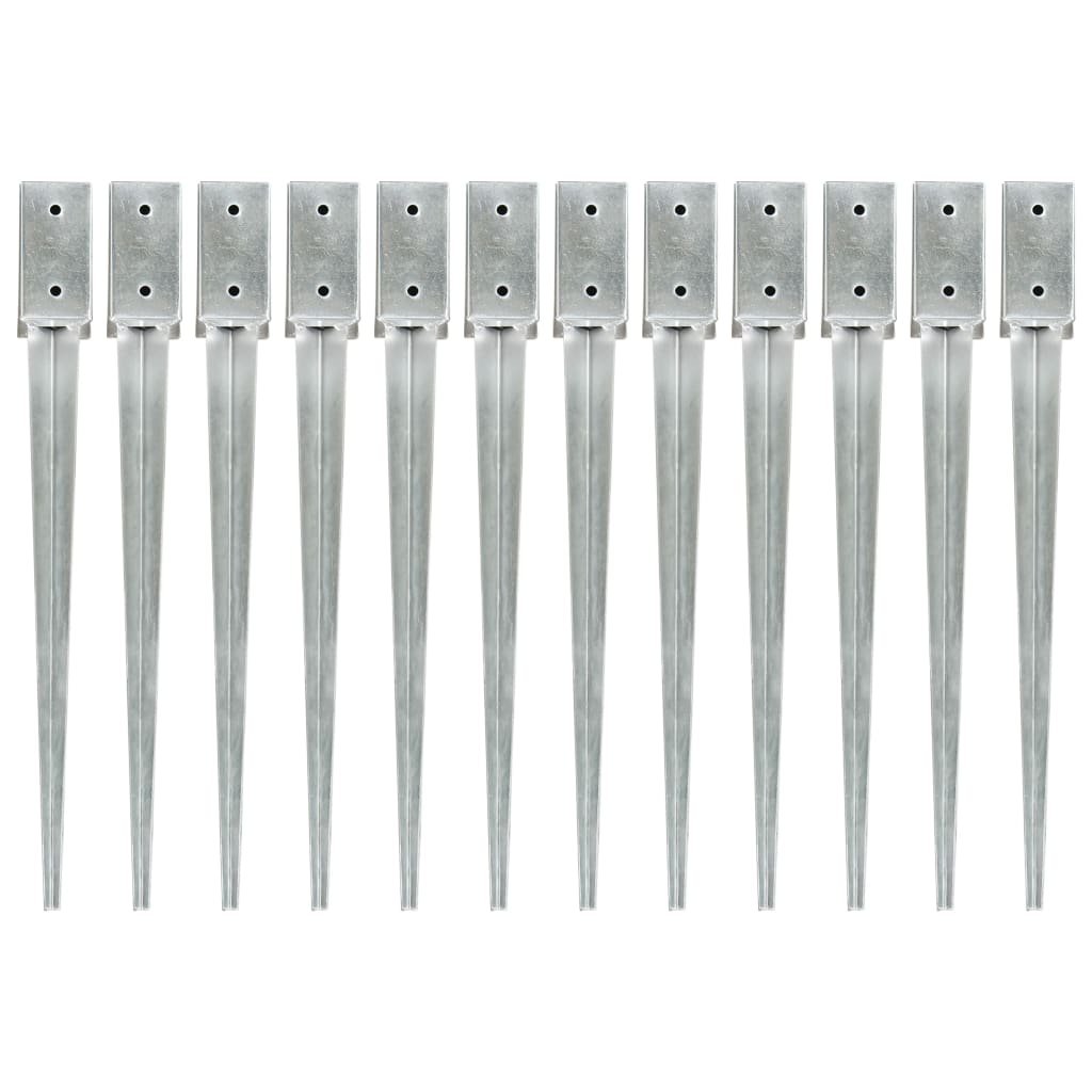 Vida Kołki gruntowe 12 szt. srebrne 7x7x75 cm stal galwanizowana V-145403