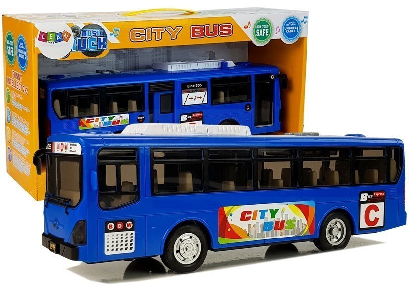 LEANToys Muzyczny Autobus z Napędem Frykcyjnym i światłami Niebieski 5742