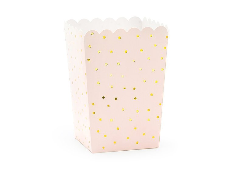 Partydeco Pudełka na popcorn Kropki, jasny różowy, 7x7x12.5cm (1 op. / 6 szt.) POP1-081J [15131936]