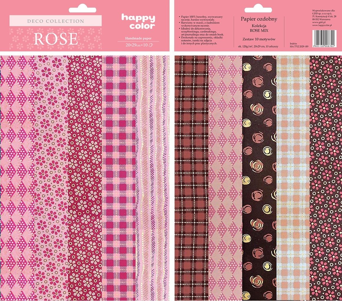 . Papiery ozdobne Rose mix 10 motywów 20x29 cm 10 arkuszy