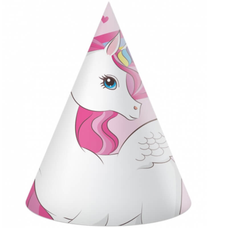 Czapeczki Urodzinowe Jednorożec Unicorn Rainbow, 6 Szt.