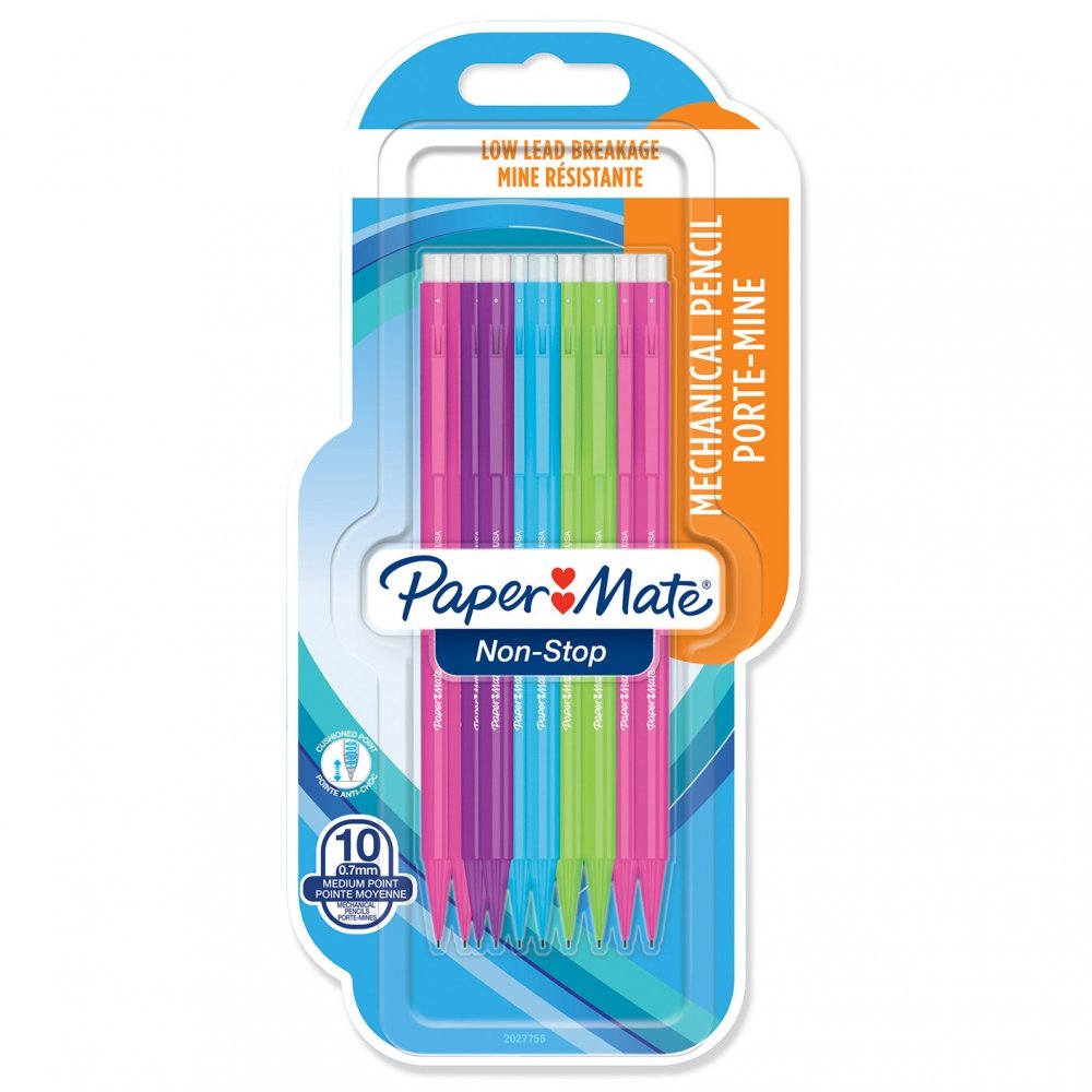 Paper Mate 2027756 NON stop-ołówek mechaniczny, 0.7 MM, sortowane 10er Pack neonfarbig 2027756